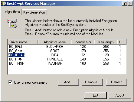 Click to view Idea crypting module for BestCrypt 7.20 screenshot